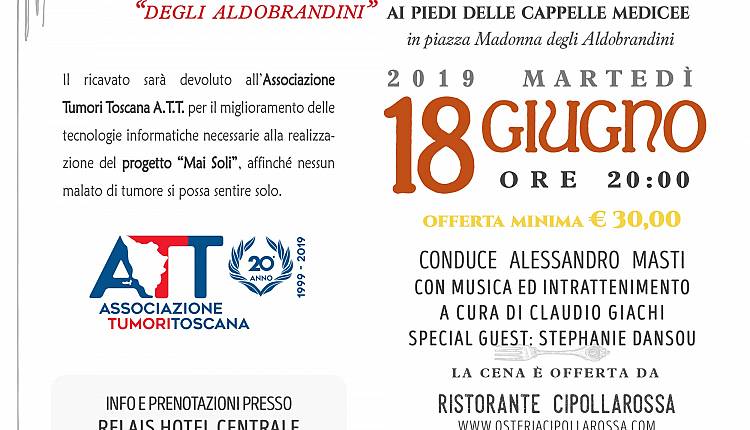 Evento Cena in Piazza Aldobrandini per l'Associazione Tumori Toscana Piazza Madonna degli Aldobrandini