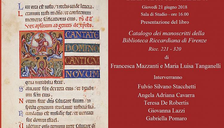 Evento  Catalogo dei manoscritti della Biblioteca Riccardiana  Biblioteca Riccardiana
