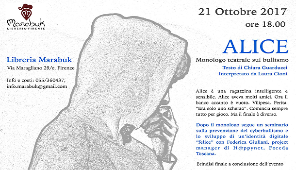 Evento Alice - Monologo teatrale sul bullismo Libreria Marabuk
